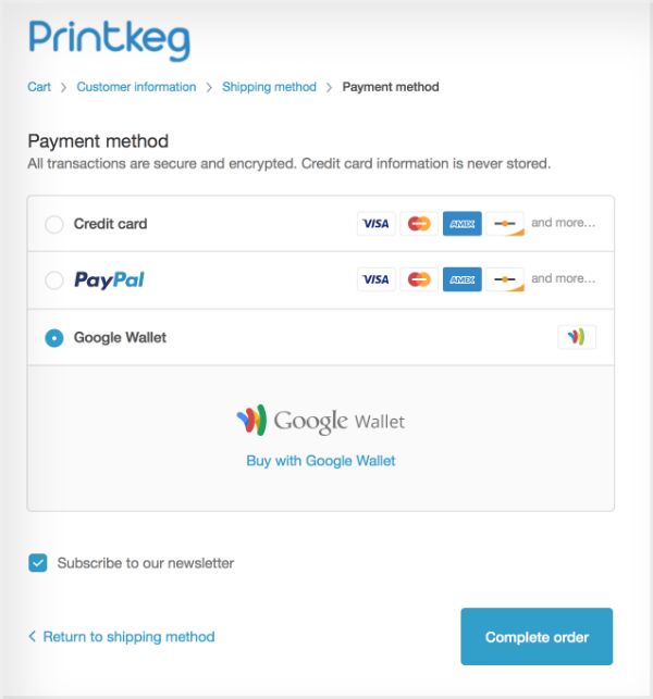 Demonstrating how to use Google Wallet to pay for prints at Printkeg