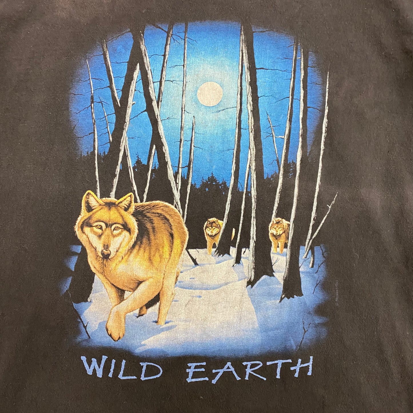 Vintage Human-i-Tees Wolf Faded Black Tee - Size Medium