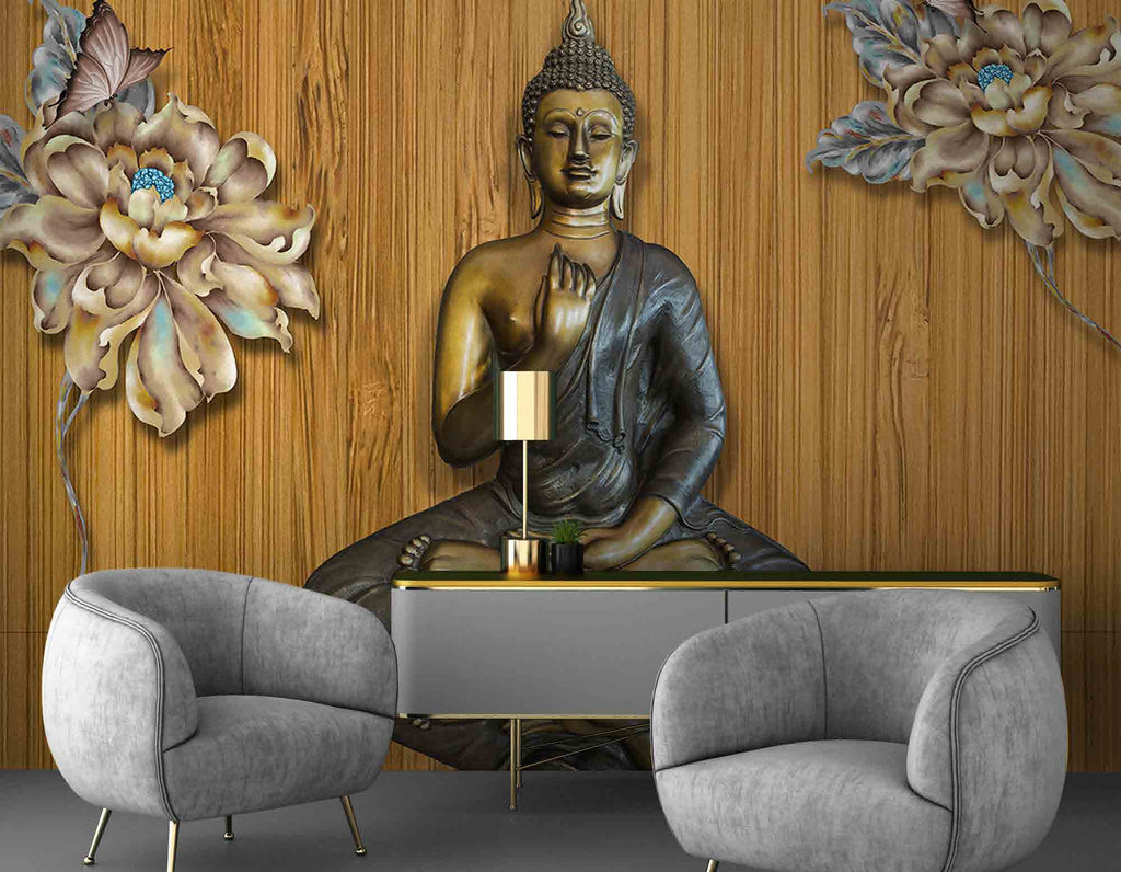 3D Decorative Brown Background Buddha Wallpaper for Wall – Myindianthings