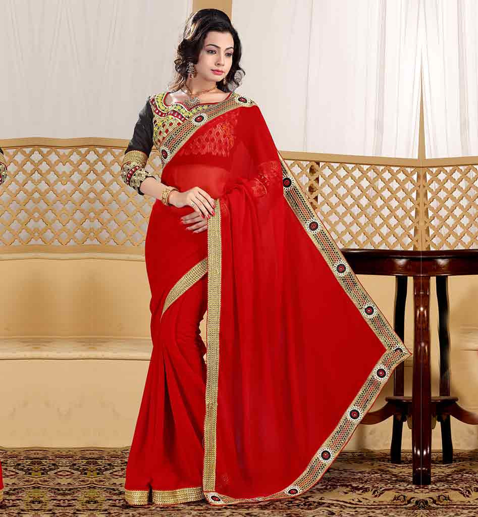 indian blouse  PATTERNS  RED FAUX red SAREE OF GEORGETTE  SARI color INDIAN DESIGN design BLOUSE LATEST