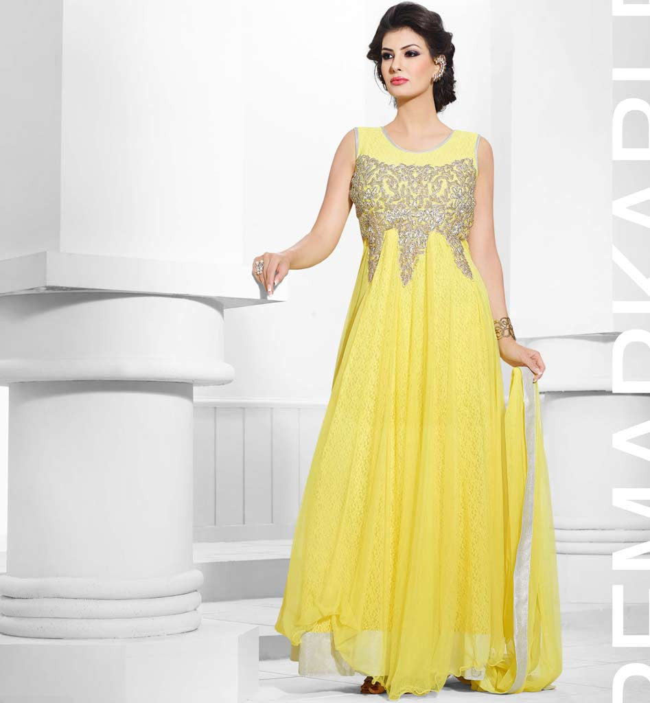 Indian womenâ€™s evening wear net material wedding gowns evening gown ...