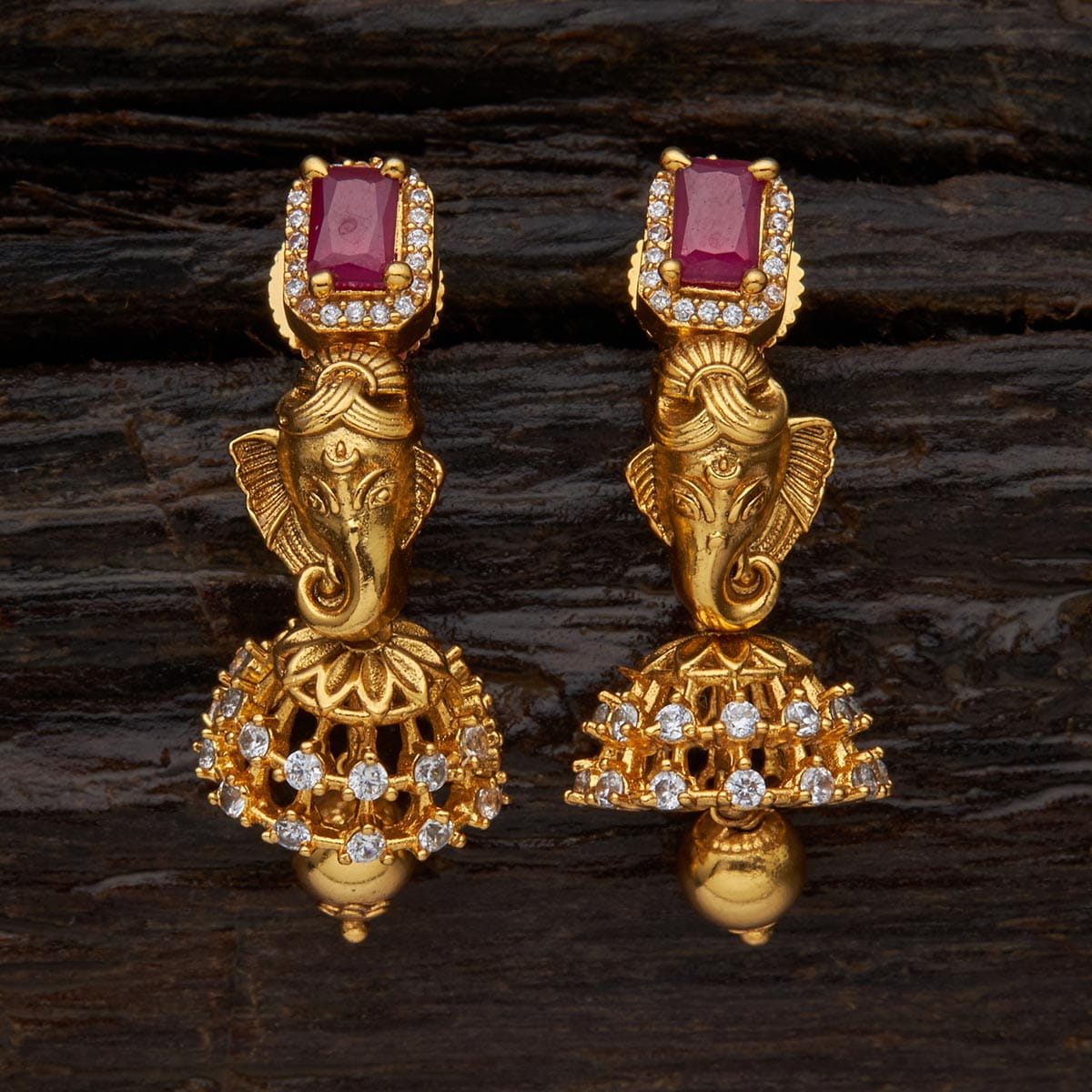 gold plated Synthetic Stones ganesha design earrings – crystal ...