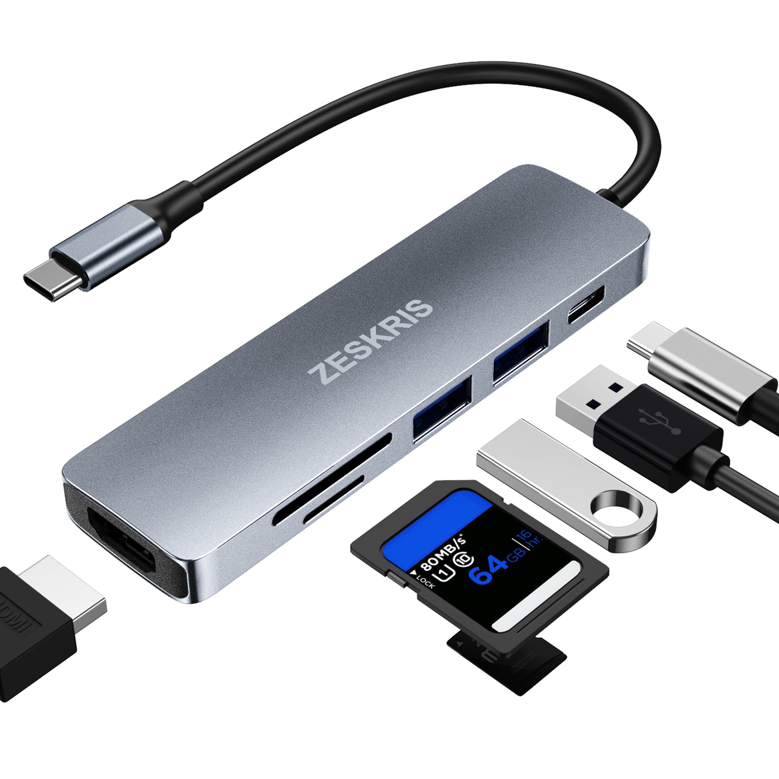 USB C Hub, MacBook USB Adapter, 6 In 1 USB C Hub Multiport Ada