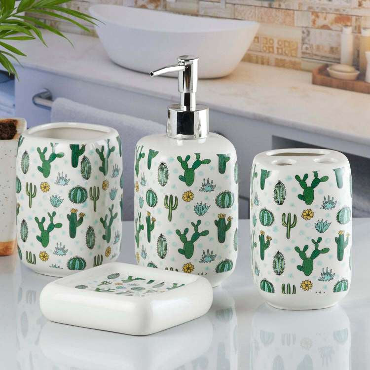 Cactus Bath Set White - 4pcs - Home Hatch