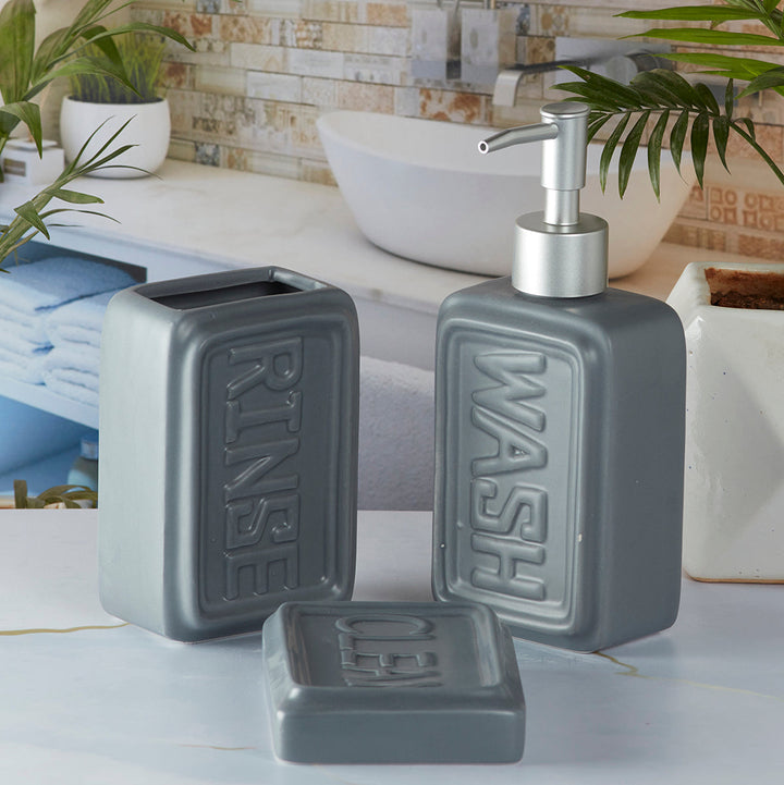 Ceramic Bathroom Set With Soap Dispenser - 3 Pcs