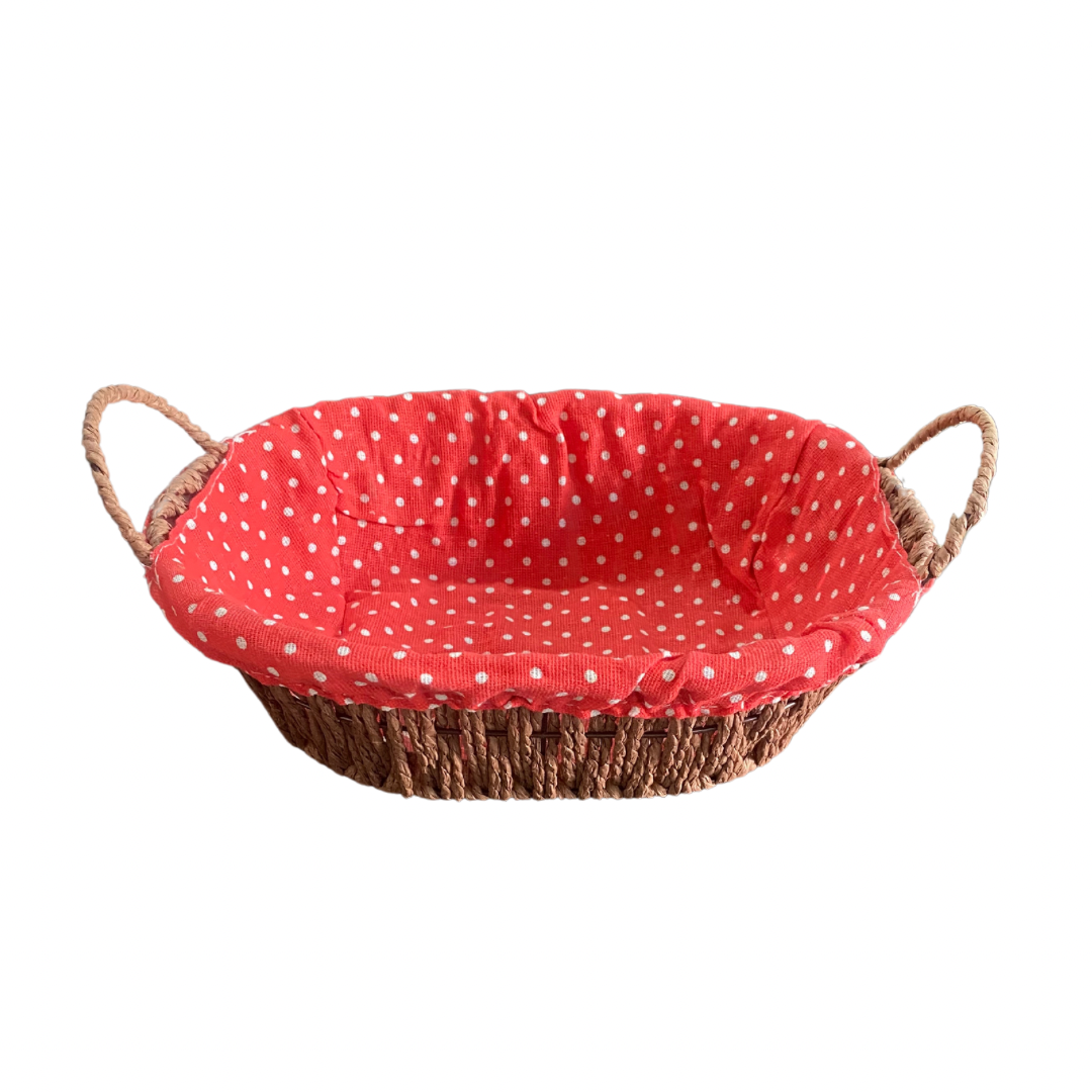 Cloth Wicker Breaded Basket With Fabric Lining And Handles