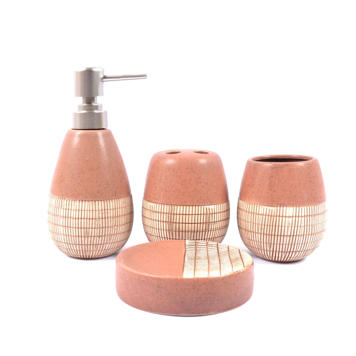 Black Self Textured With Wooden Pattern Bath Set - 4pcs - HomeHatchpk