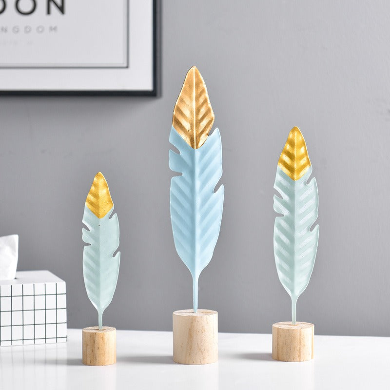 Nordic Turquoise Feather Leaf Desktop Ornament | Home Décor