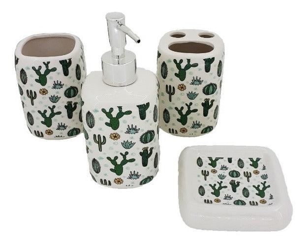 Cactus Bath Set White - 4pcs - HomeHatchpk