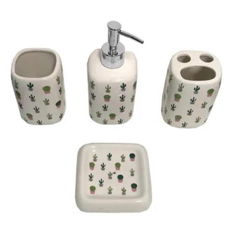 Cactus Bath Set White - 4pcs - HomeHatchpk