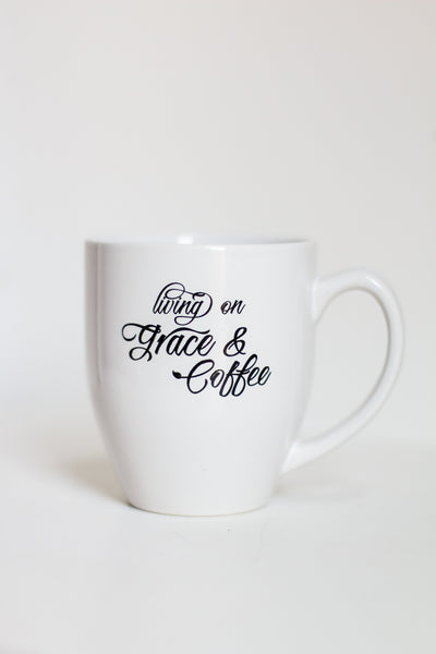 Living on Grace and Coffee ceramic coffee mug