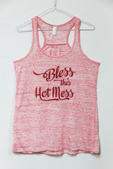 Bless This Hot Mess tank - heathered RED