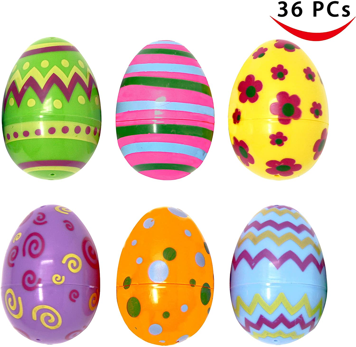 36 PCS Plastic Colorful Printed Bright Easter Eggs 2.36 Inch for Filling Specific Treats Classroom Prize Supplies Toy Easter Eggs Hunt Easter Theme Party Favor Basket Stuffers Filler