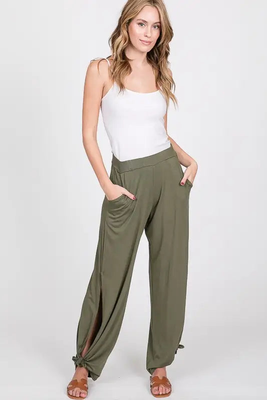 Split Side Tie Hem Pants