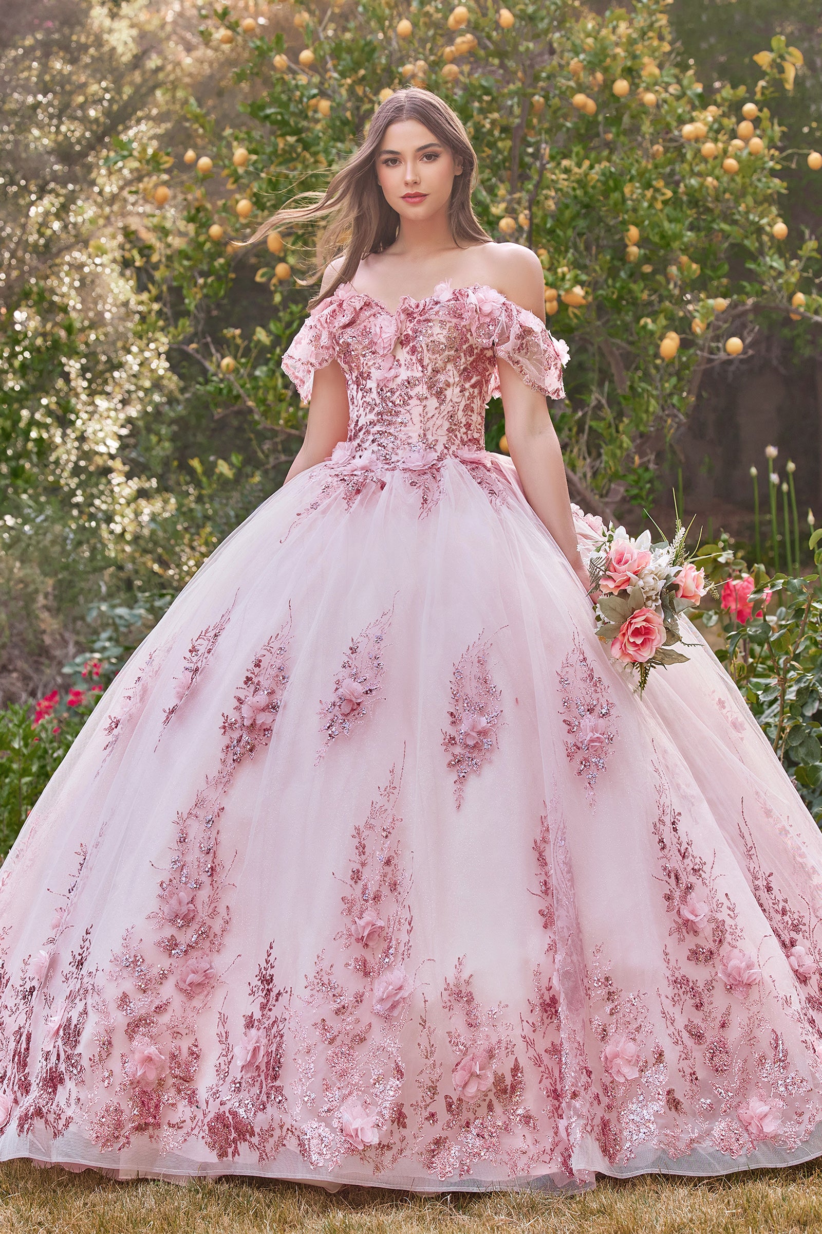 Vestido de fiesta de quinceañera con hombros caídos floral – Boutique Maria  Regna