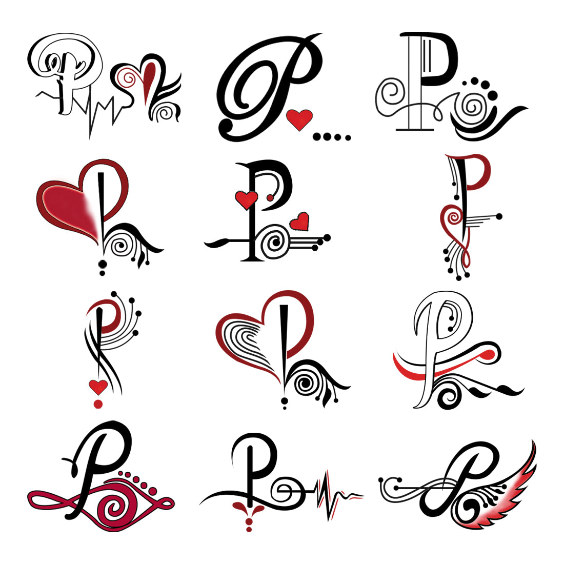 P Name Alphabet Tattoo Waterproof For Men and Women Temporary Body ...