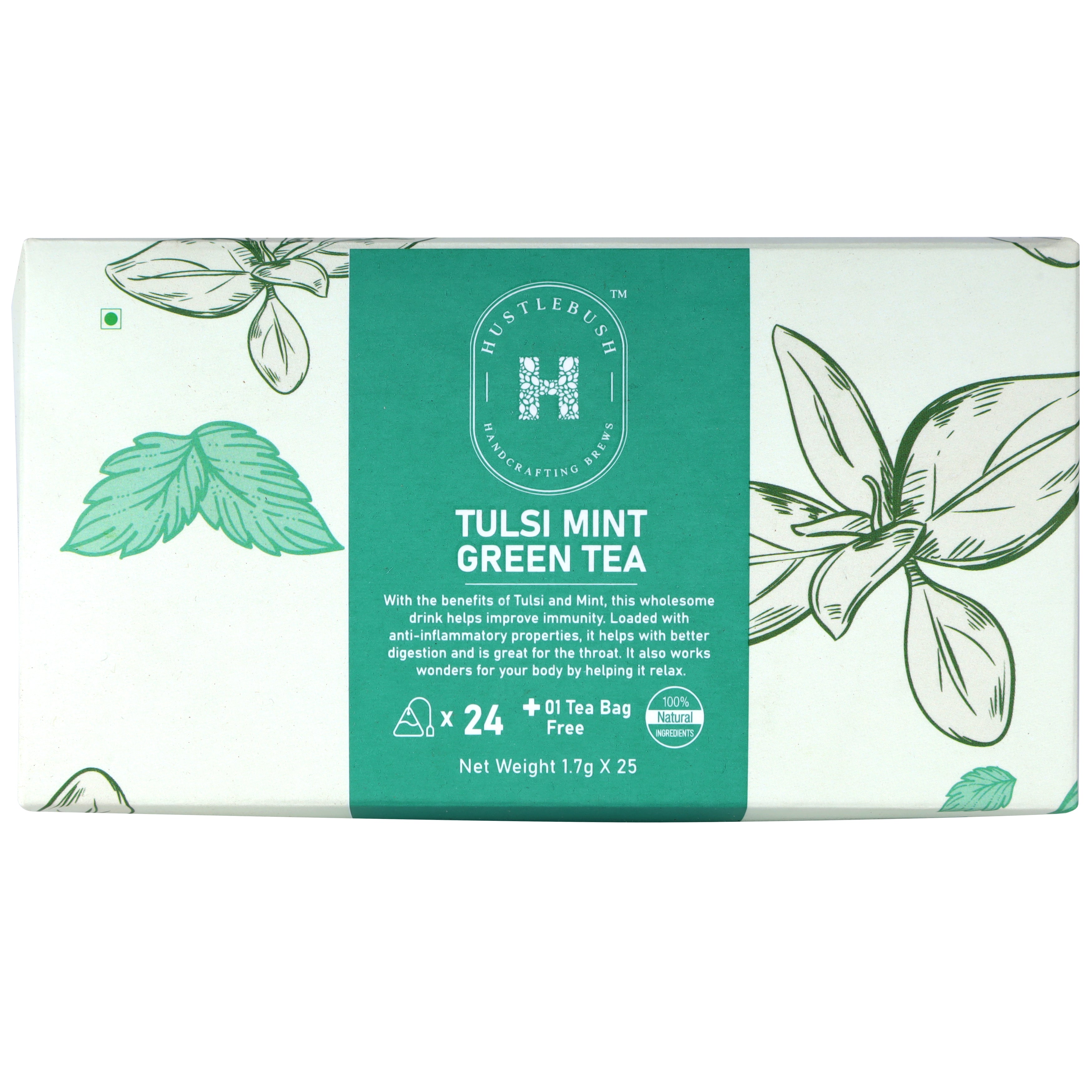 Hustlebush | Pyramid Tea Bags | Tulsi Mint Green Tea