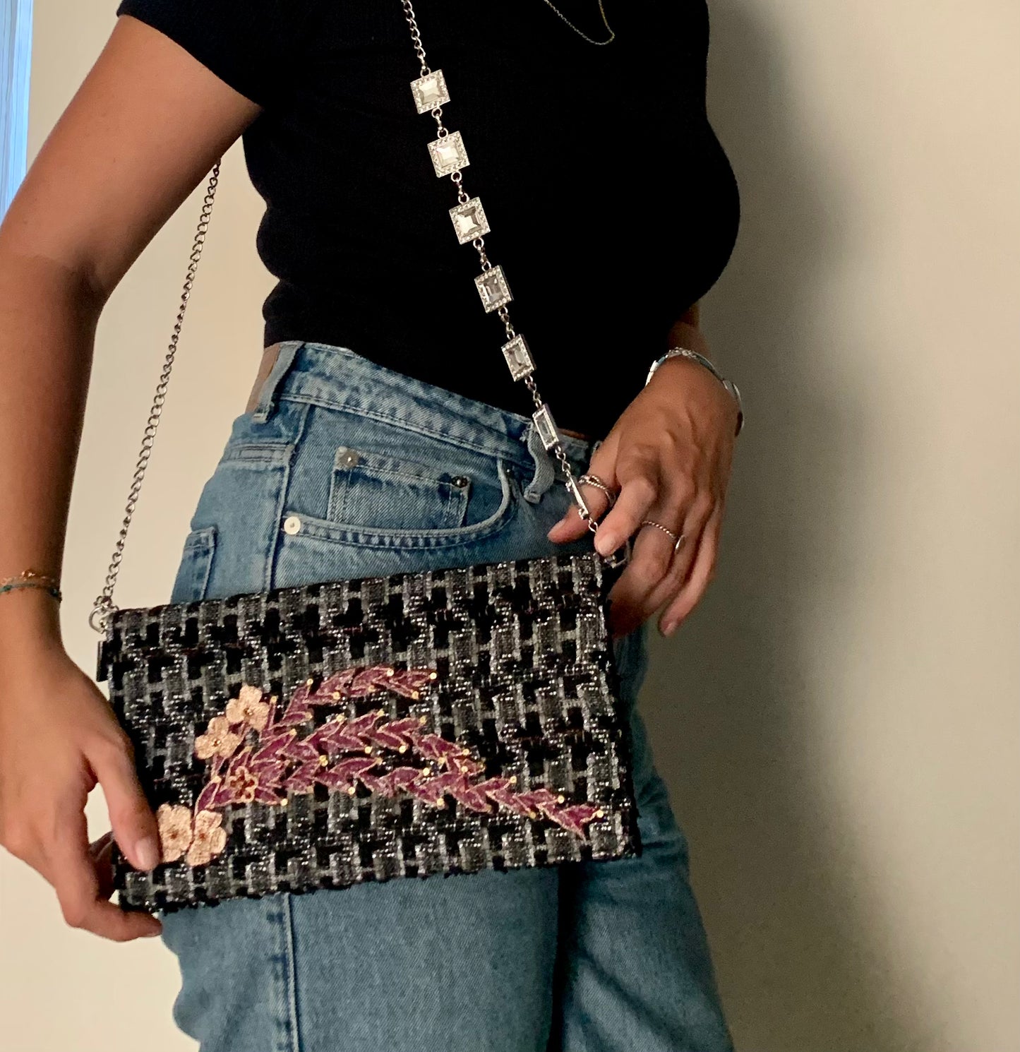 classic black and white clutch