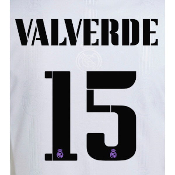 naaimachine uitstulping Kansen Real Madrid 2022/23 Home Valverde #15 Jersey Name Set