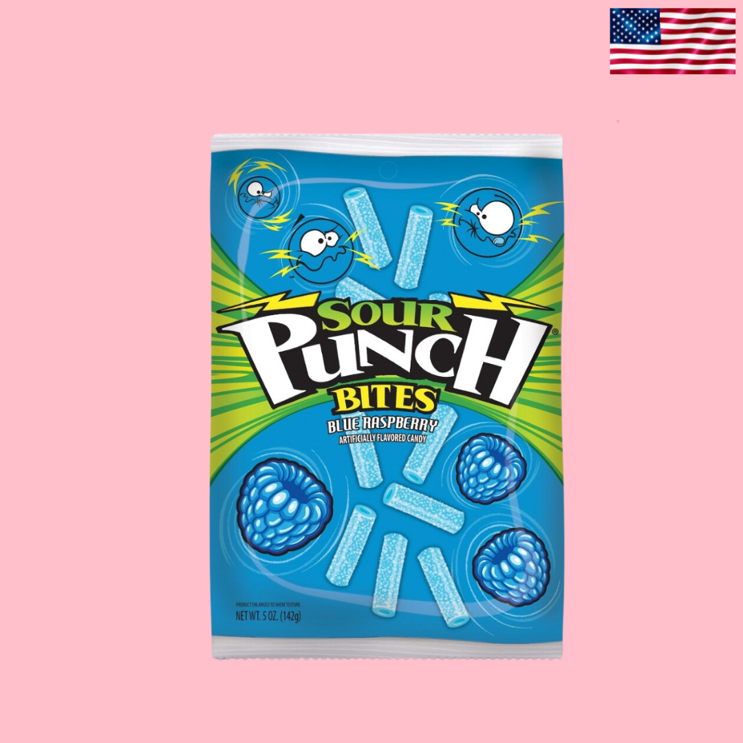 USA Sour Punch Bites Blue Raspberry Peg Bag 142g/5oz