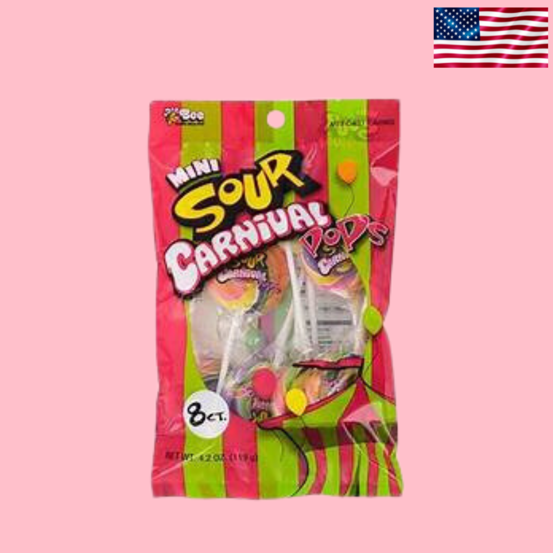 USA Mini Sour Carnival Pops Peg Bag Lollipops 84g