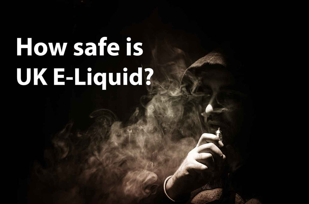 How safe is UK e-liquid with man blowing smoke while vaping