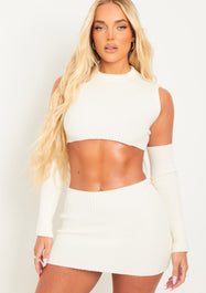 Cali Cream Knitted Crop Top With Separate Sleeves | Women's Co-Ords | MissyEmpire | Missy Empire