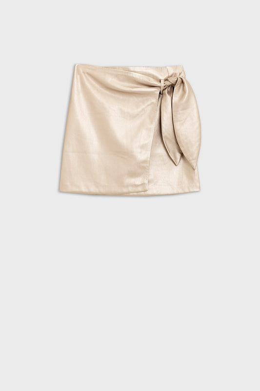 Q2 Gold faux leather mini skirt with bow on the side