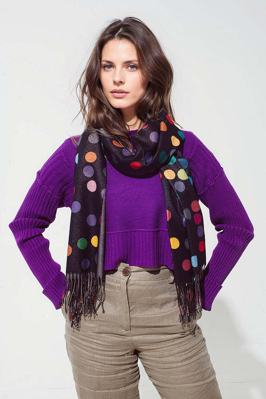 Q2 Multicolored Polka Dot soft Scarf in Black