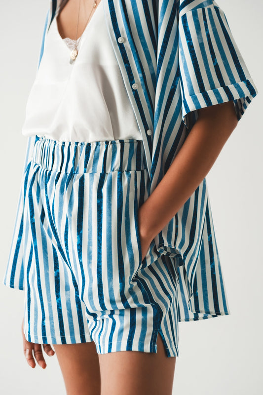 Shorts with Elastic Waist in Blue Stripes - Szua Store