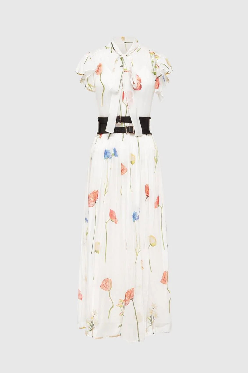The Feilds Flutter Sleeve Dress - White Multi
