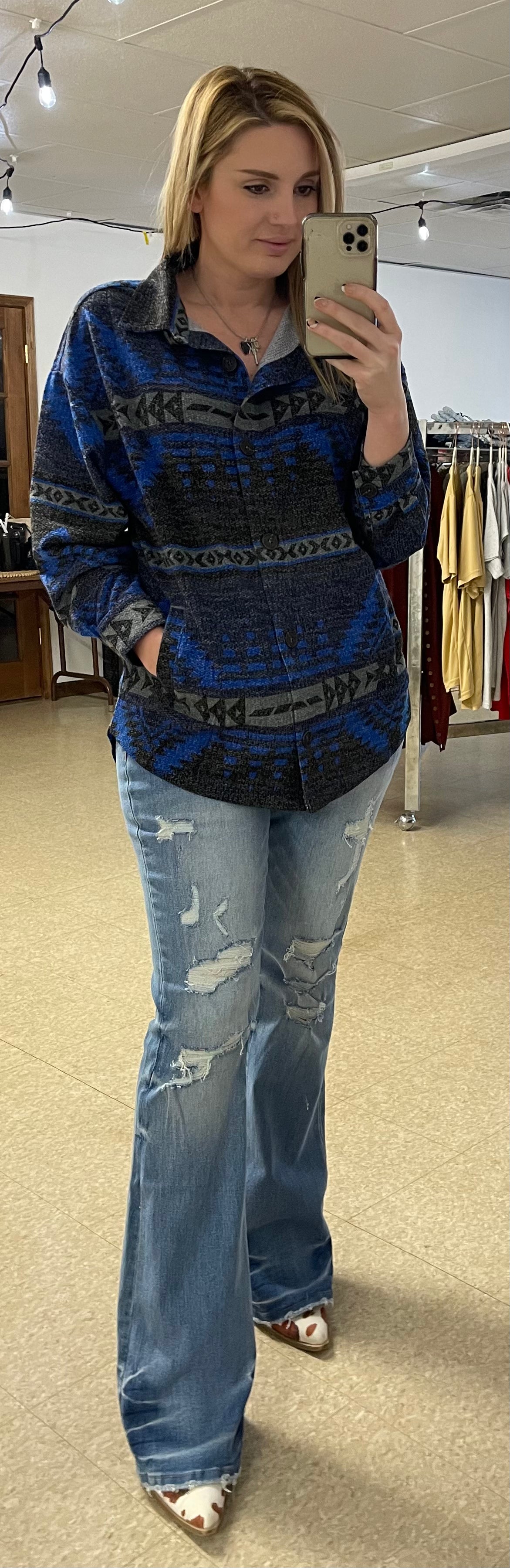 Bright Blue Oversized Shacket w/ Pockets