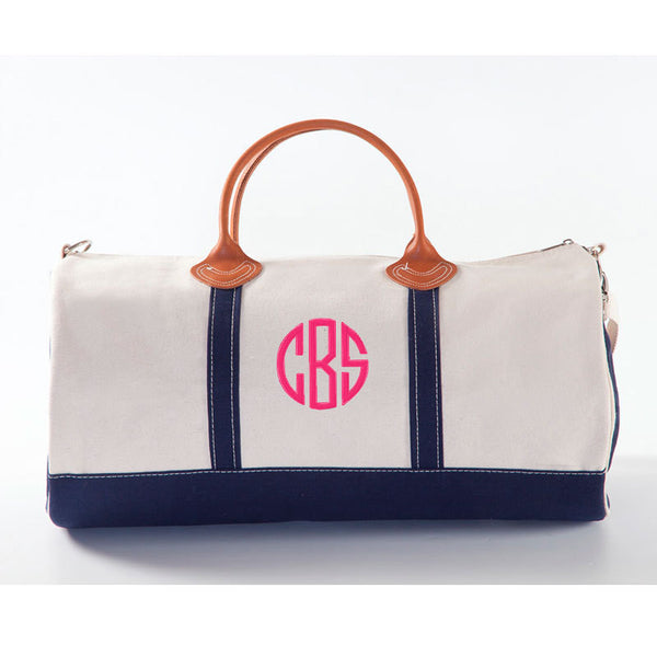 Monogrammed Round Duffle Bag | Personalized Canvas and Leather Travel – LL Monograms
