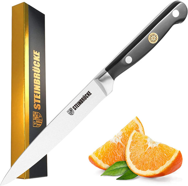 Steinbrücke Paring Knife 5 inch - Small Kitchen Knife Forged from German Stainless Steel 5Cr15Mov (HRC58), Full Tang, Sharp Knife for Fruits and Vegetables