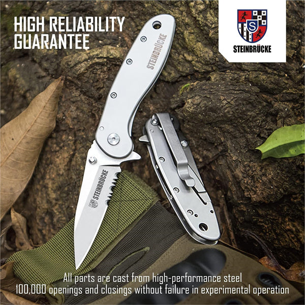 Steinbrücke Tactical Knife Pocket Knife for Men with Clip 3.4