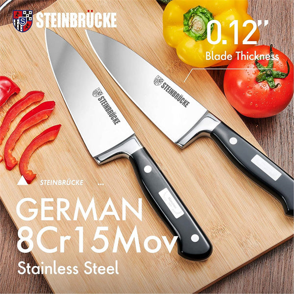 Steinbrücke 6 inch Chef Knife - Pro Kitchen Knife Stainless Steel 8Cr15Mov (HRC58) Comfortable Grip Rust Resistant