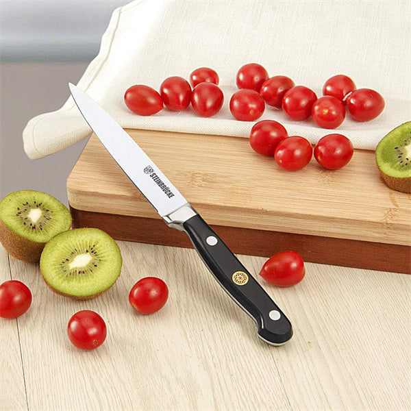 Steinbrücke Paring Knife 5 inch - Small Kitchen Knife Forged from German Stainless Steel 5Cr15Mov (HRC58), Full Tang, Sharp Knife for Fruits and Vegetables