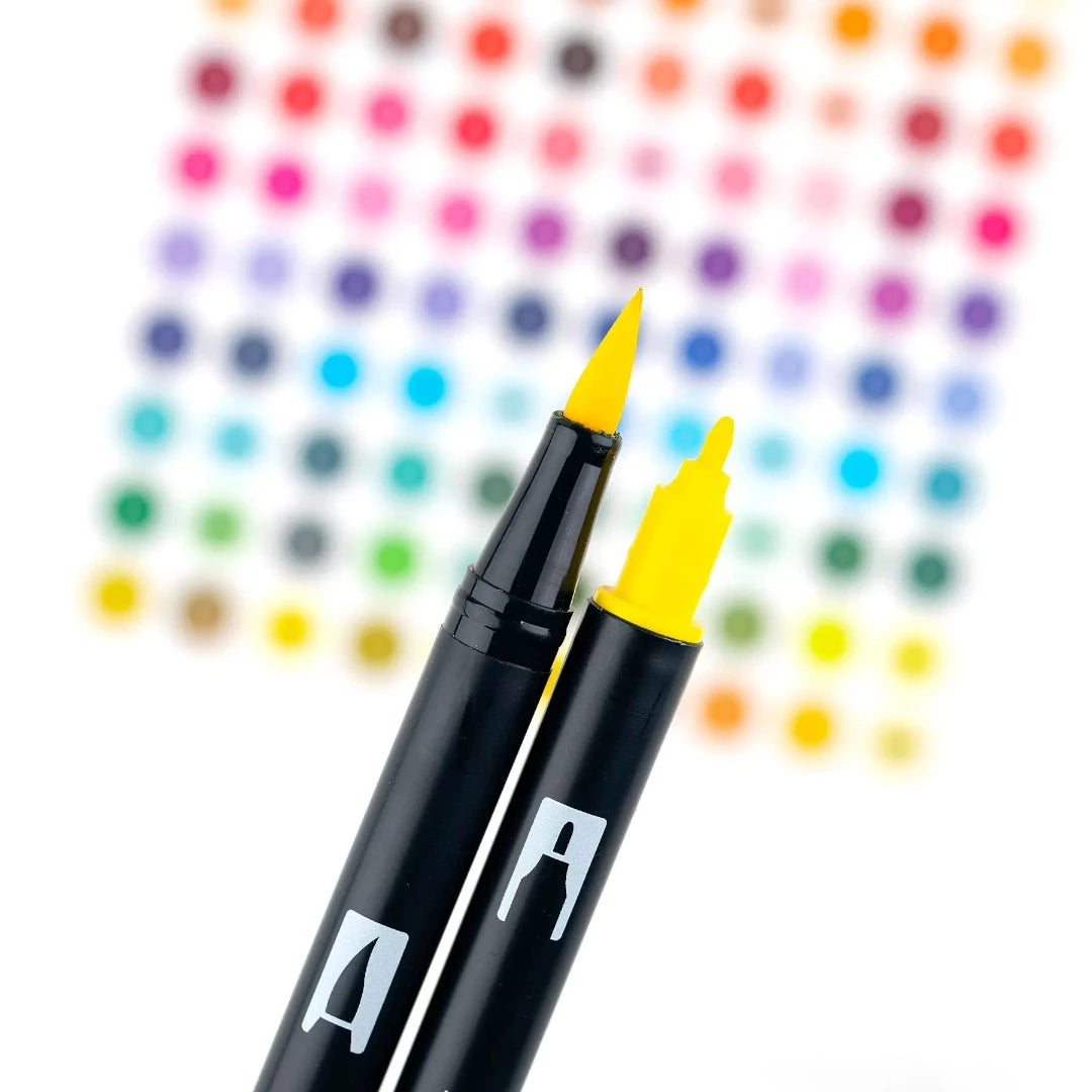 both ends of the yellow marker and all of the colours are blurred in the background