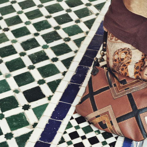 Leather bag on Moroccan tiles