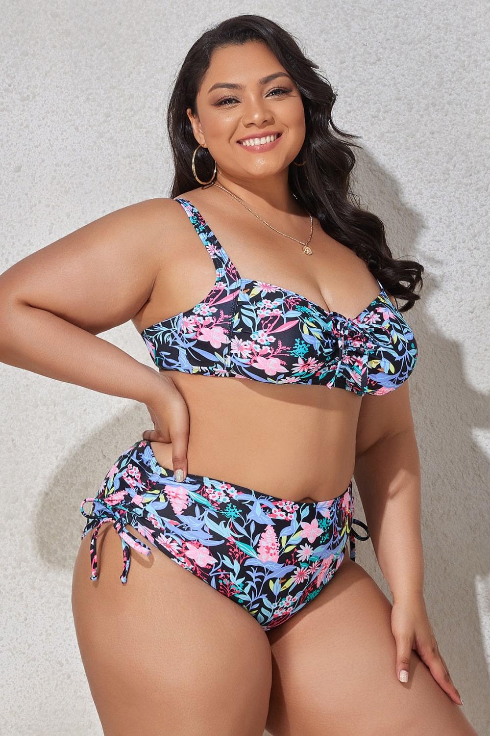 Plus Size Drawstring Detail Two-Piece Bikini Set