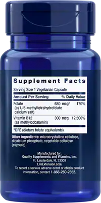 BioActive Folate & Vitamin B12 90 capsules Life Extension