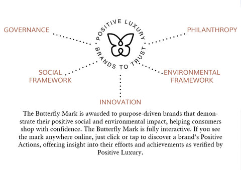 The Butterfly Mark- by Positive Luxury. Awarded to Lilliput & Felix for their work toward sustainable fashion
