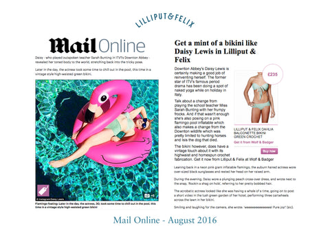 Downton Abbey actress Daisy Lewis in a Lilliput & Felix bikini in the Daily Mail online