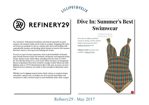 Refinery29 features Lilliput & Felix retro swimwear brand's Lilium multi-tie gingham swimsuit