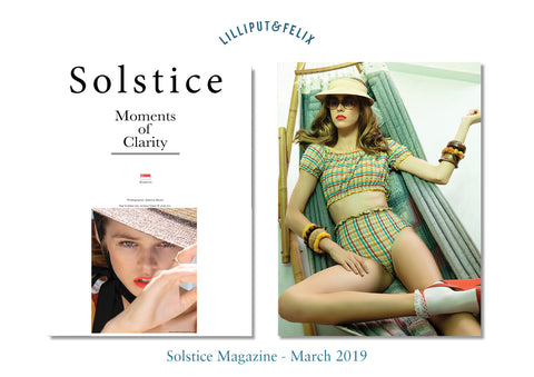 Lilliput & Felix Anastasia high-waist seersucker bikini featured in Solstice Magazine