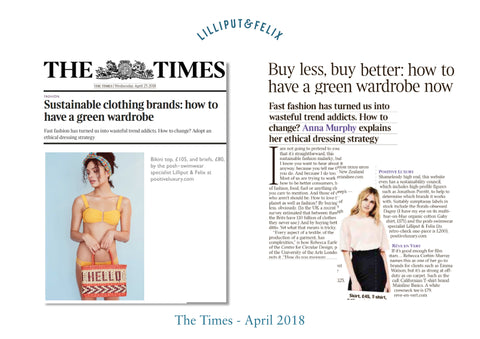 Lilliput & Felix premium flattering sustainable swimwear & beachwear featured in the Times