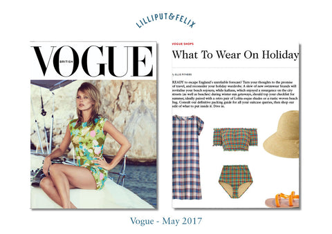 Lilliput & Felix featured in Vogue Magazine with Anastasia ruffle Bikini in Orange Rainbow Gingham