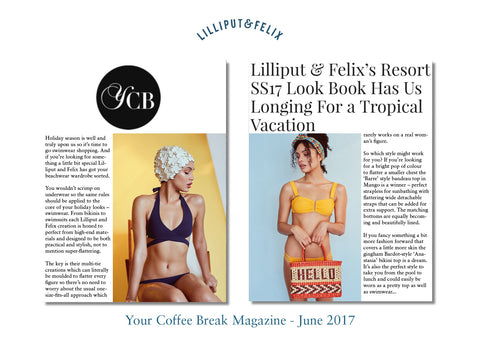 Your Coffee Break Magazine features Lilliput & Felix's swimwear and beachwear- multi-tie and gingham styles- retro shapes for all figures