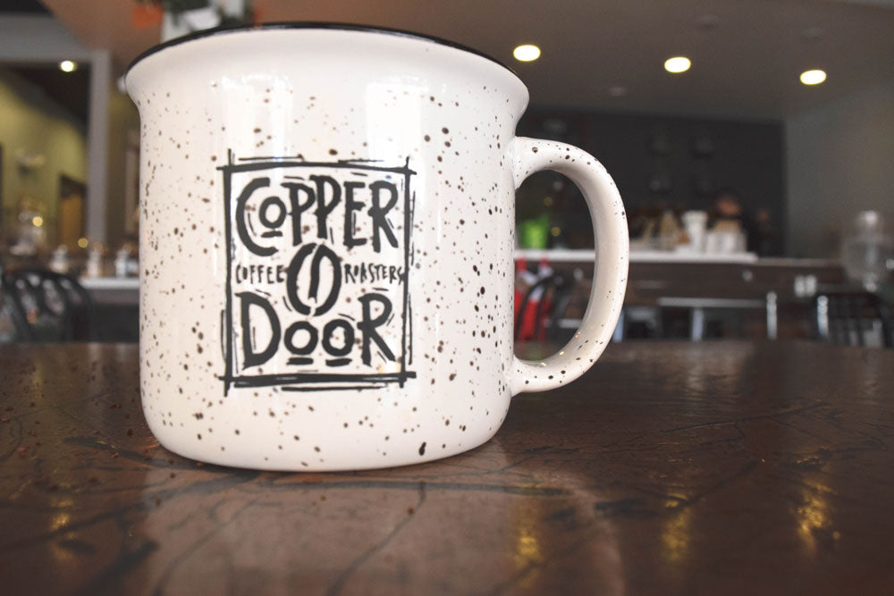 copper door coffee mug