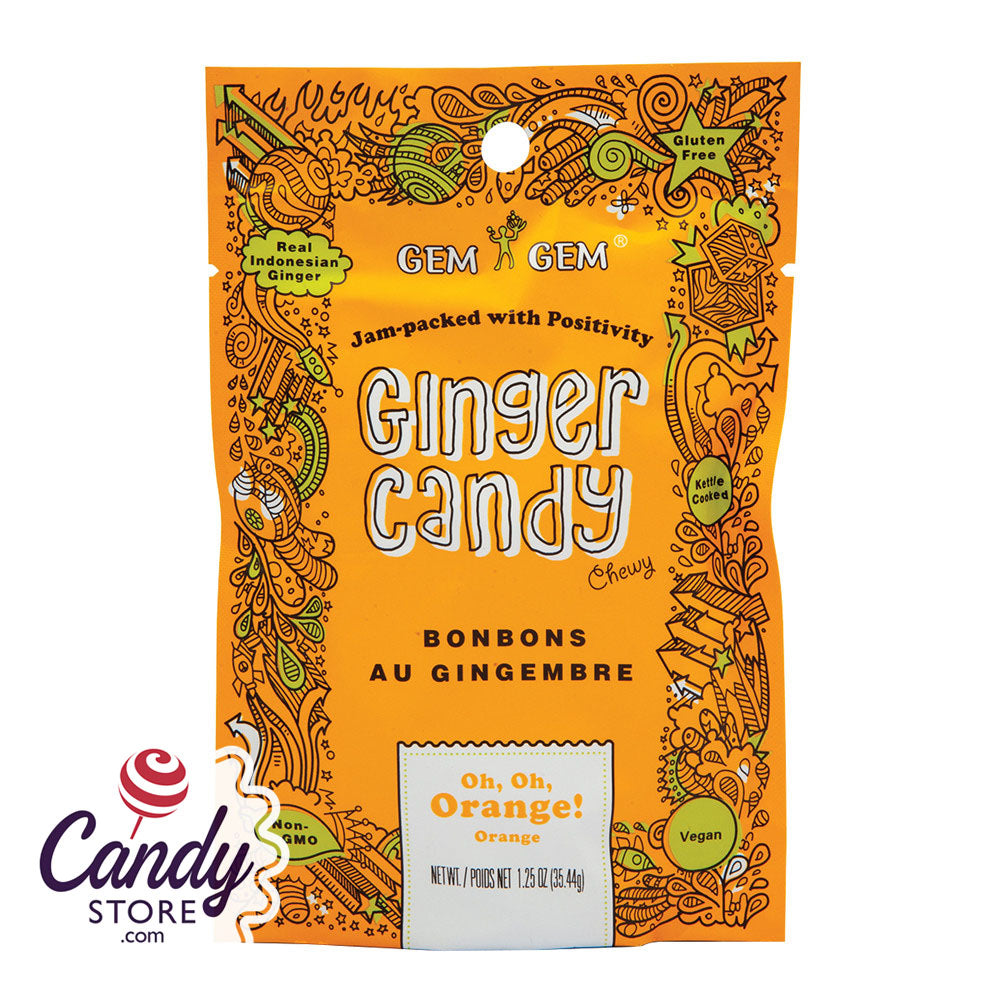 Chewy Orange Gem Gem Ginger Candy 12ct Peg Bags 5938